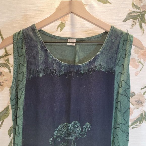 Women's Green Tie-dye & Embroidered Bohemian Elephant Dress One Size - Picture 8 of 10